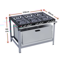 Fogão Industrial 6 Bocas 30X30 com Super Forno Metalmaq