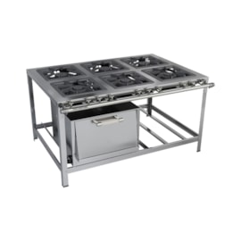 Fogão Industrial 6 Bocas 40x40 com Forno Aço Inox Metalmaq