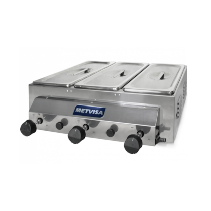 Molheira Banho Maria Salsicheira 3 cubas a Gás Inox MGT Metvisa